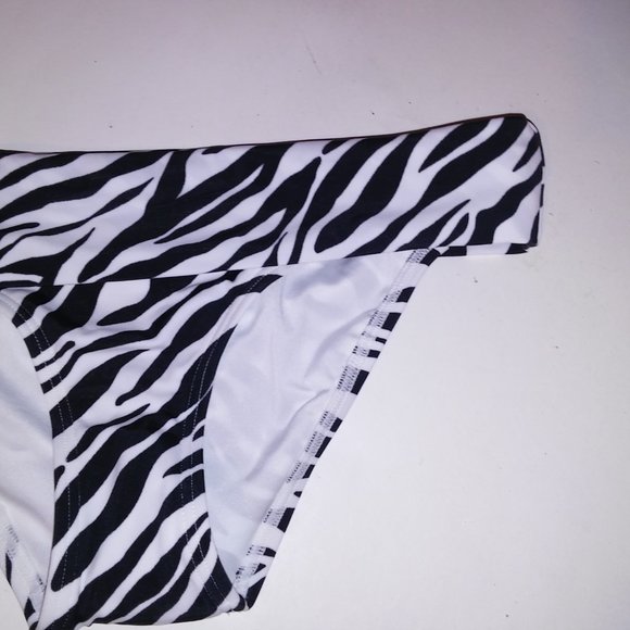 Victoria Secret‎ Swim Bikini Bottom XS White Black Animal Print Zebra Foldover - Picture 3 of 7